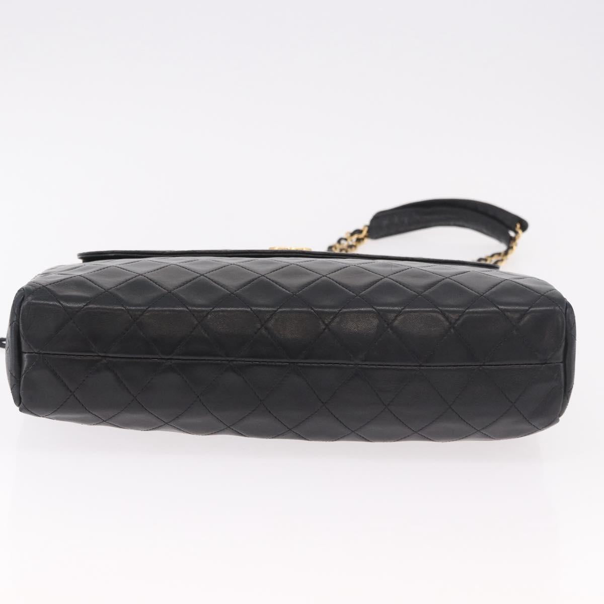 CHANEL Matelasse Chain Tote Bag Lamb Skin Black Gold CC Auth 187613