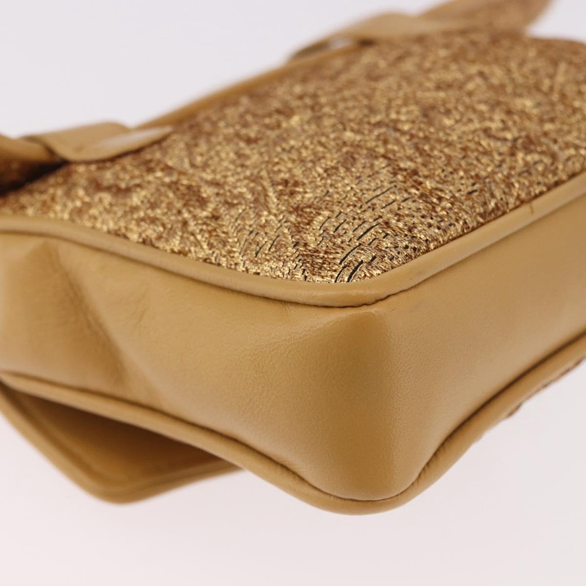 CHANEL Waist bag Satin Gold CC Auth 187614SAM