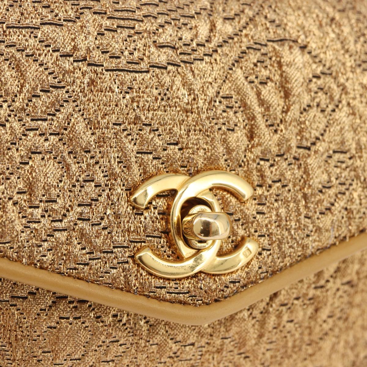CHANEL Waist bag Satin Gold CC Auth 187614SAM