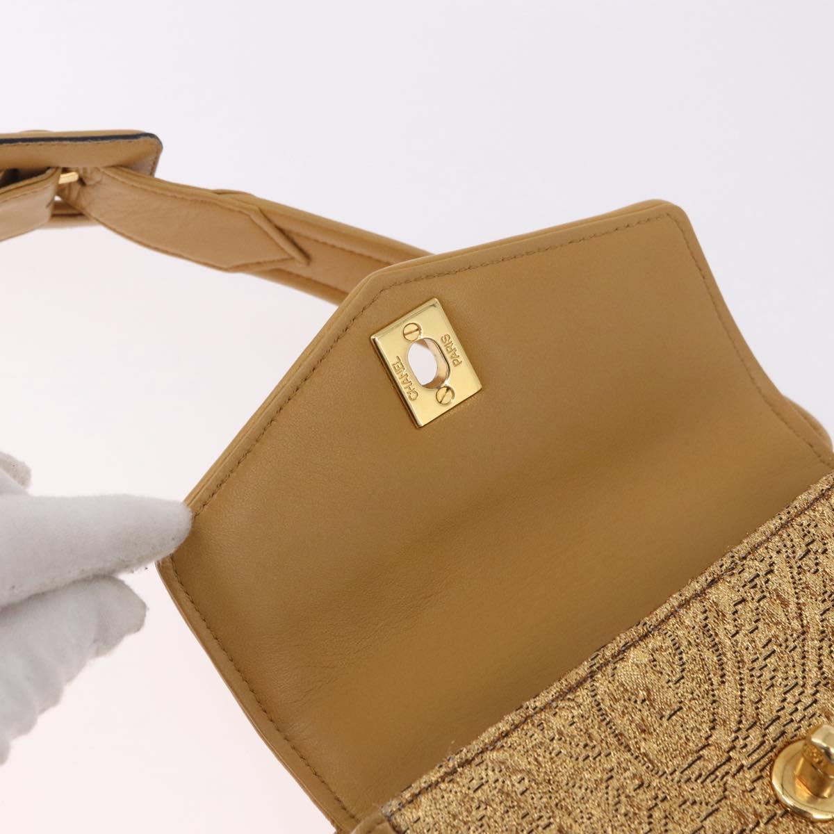 CHANEL Waist bag Satin Gold CC Auth 187614SAM
