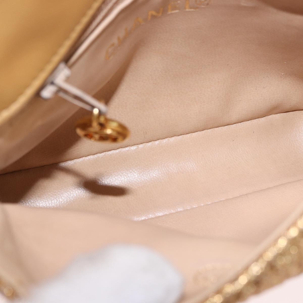 CHANEL Waist bag Satin Gold CC Auth 187614SAM