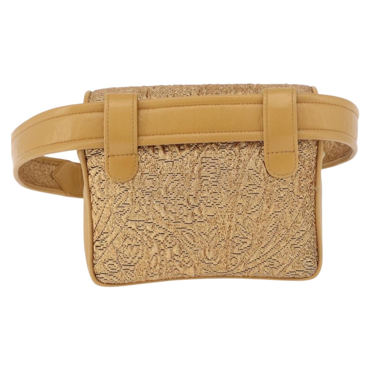 CHANEL Waist bag Satin Gold CC Auth 187614SAM