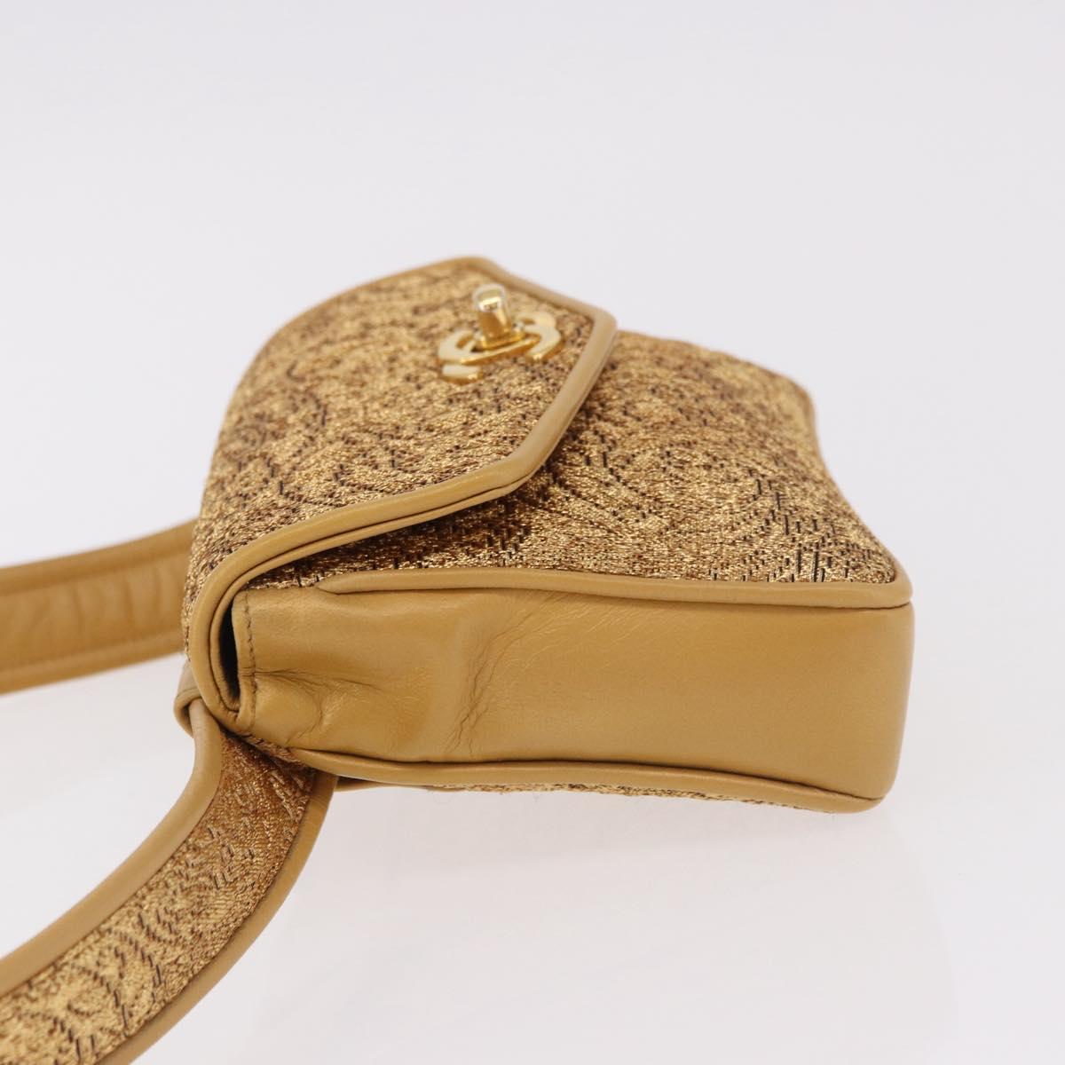 CHANEL Waist bag Satin Gold CC Auth 187614SAM
