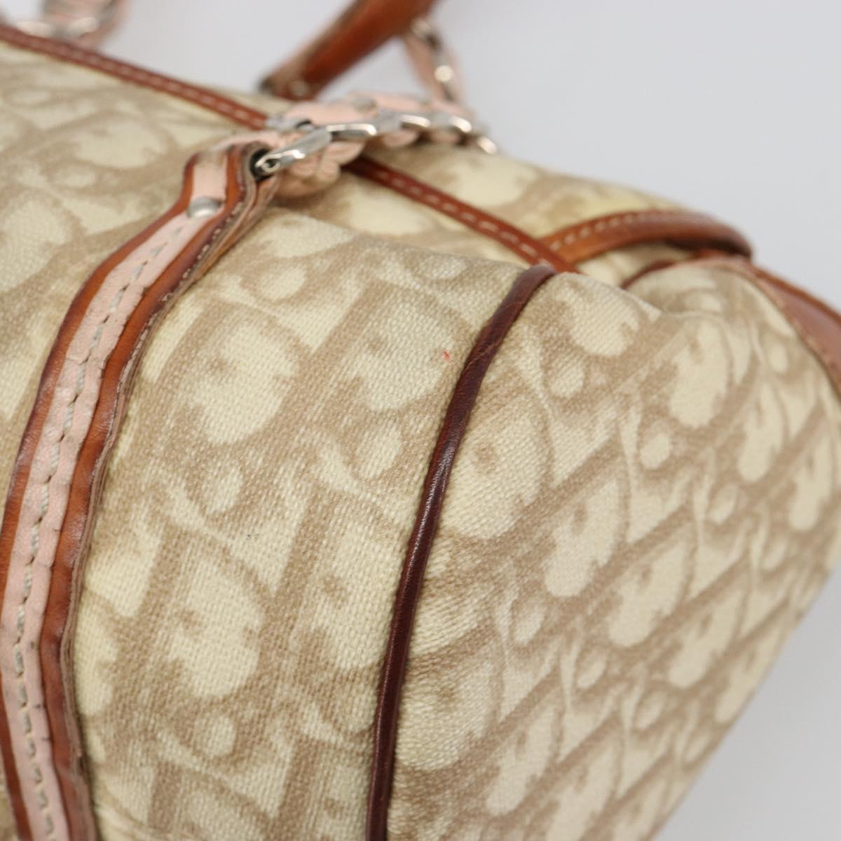 Christian Dior Trotter Canvas Romantic Bag PVC Beige Silver Auth 187615A