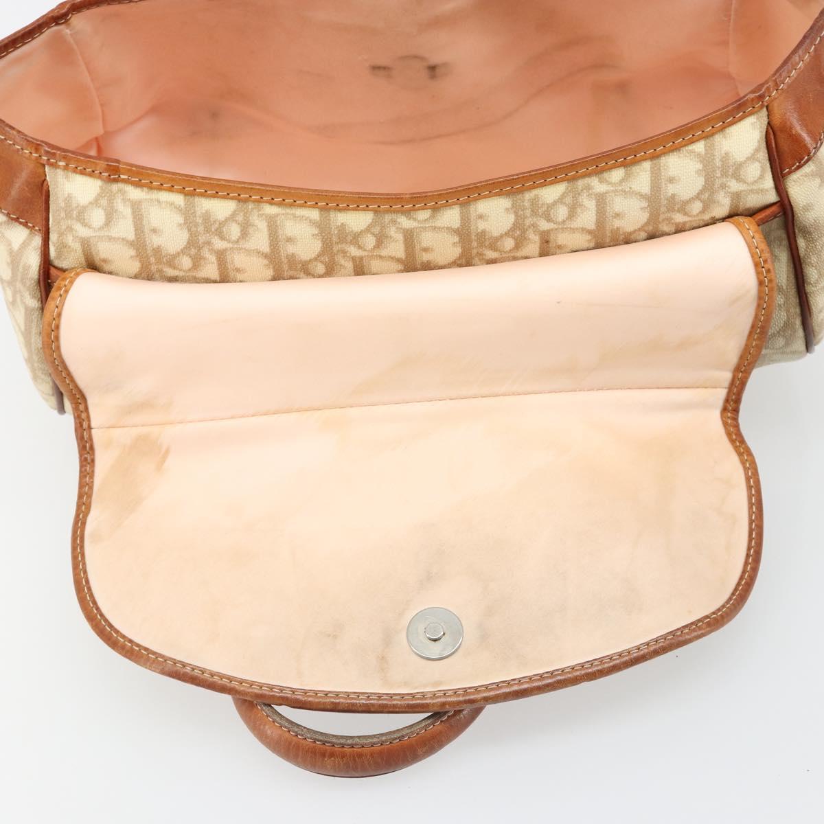Christian Dior Trotter Canvas Romantic Bag PVC Beige Silver Auth 187615A