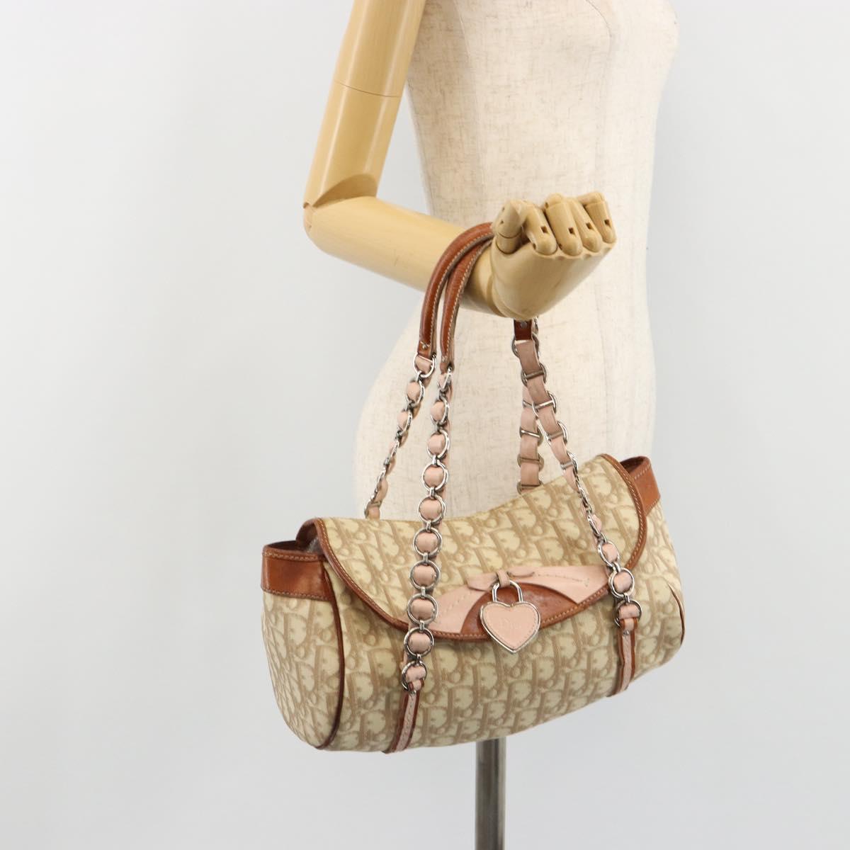 Christian Dior Trotter Canvas Romantic Bag PVC Beige Silver Auth 187615A
