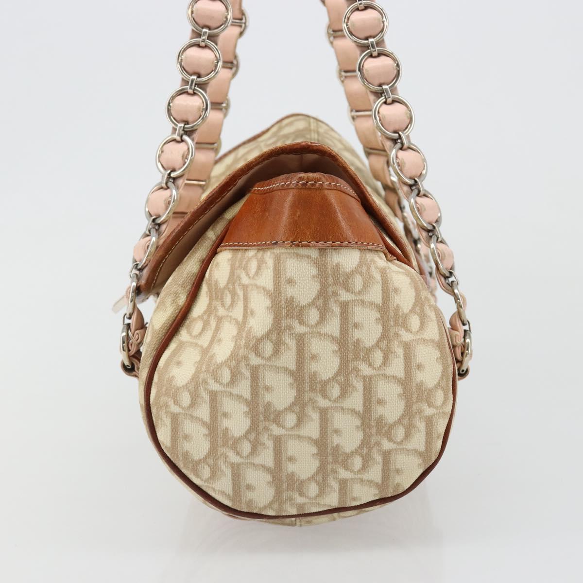 Christian Dior Trotter Canvas Romantic Bag PVC Beige Silver Auth 187615A