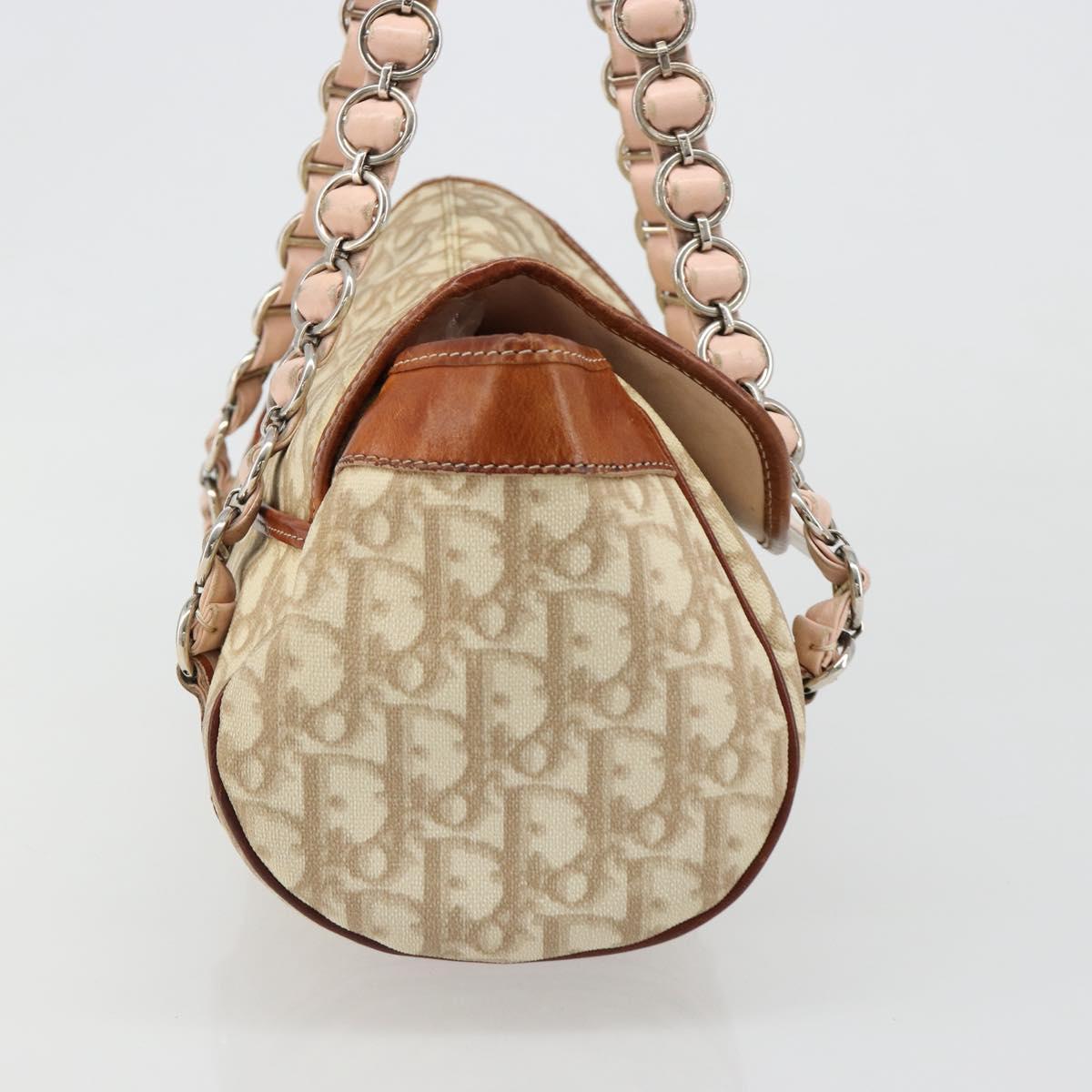 Christian Dior Trotter Canvas Romantic Bag PVC Beige Silver Auth 187615A