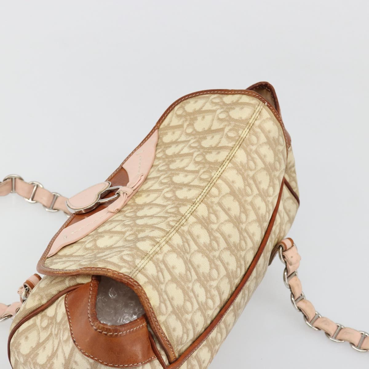Christian Dior Trotter Canvas Romantic Bag PVC Beige Silver Auth 187615A
