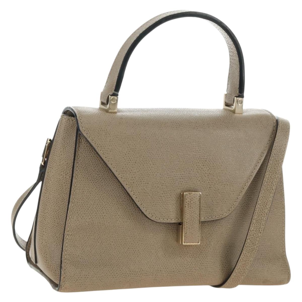 Valextra Isidide Hand Bag Leather 2way Beige Gold Auth 187616SM