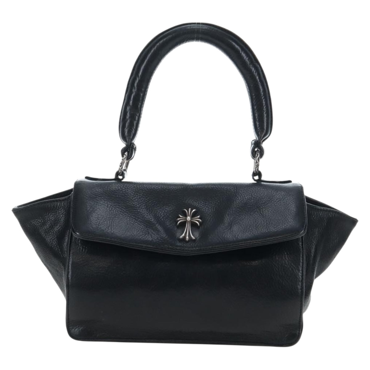 Chrome Hearts CH Cross Hand Bag Leather Black Silver Auth 187617SM