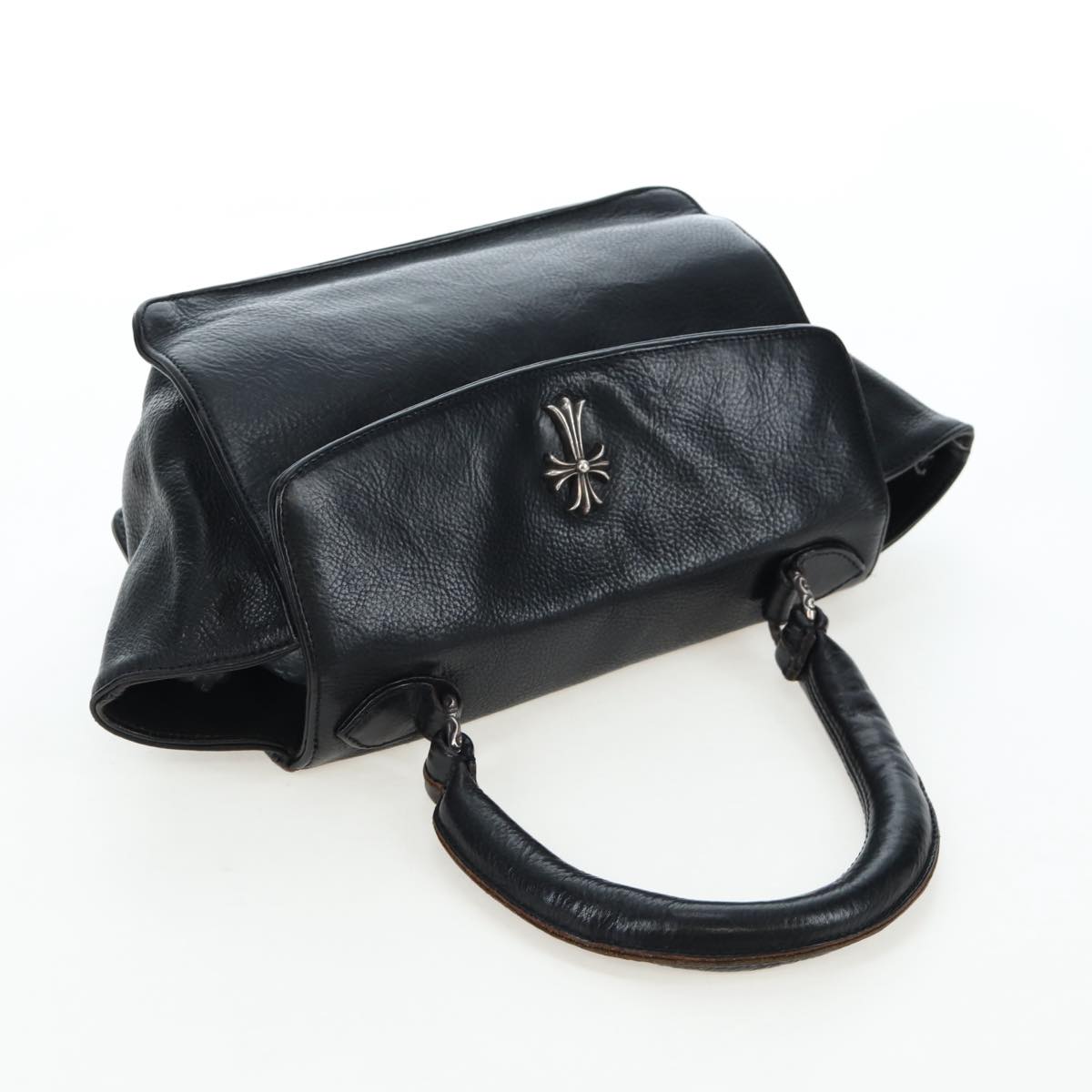 Chrome Hearts CH Cross Hand Bag Leather Black Silver Auth 187617SM