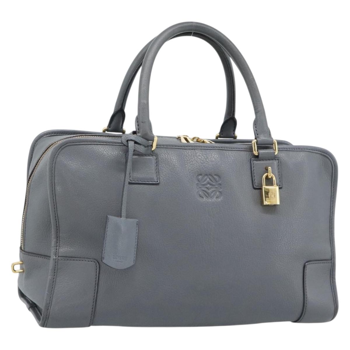 LOEWE Amazona 36 Hand Bag Leather Gray Gold Auth 187619V