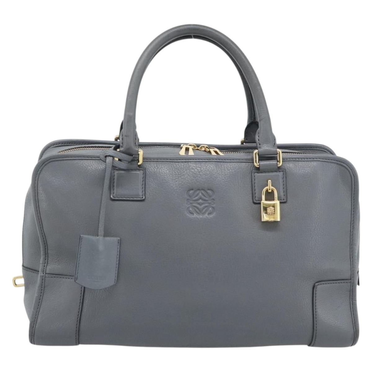 LOEWE Amazona 36 Hand Bag Leather Gray Gold Auth 187619V