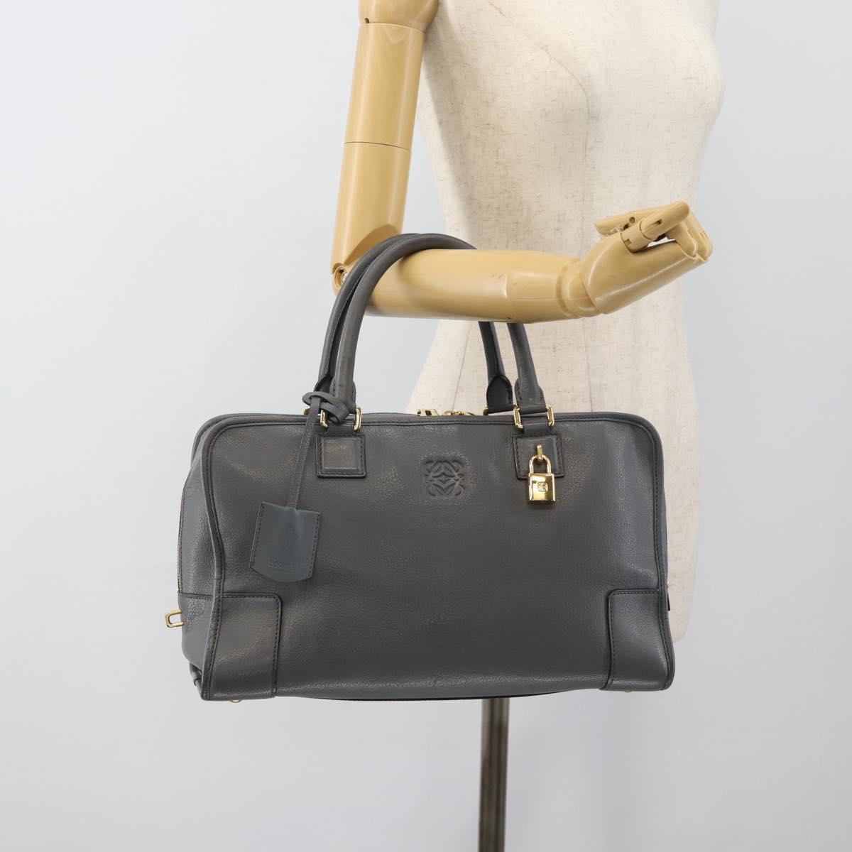 LOEWE Amazona 36 Hand Bag Leather Gray Gold Auth 187619V