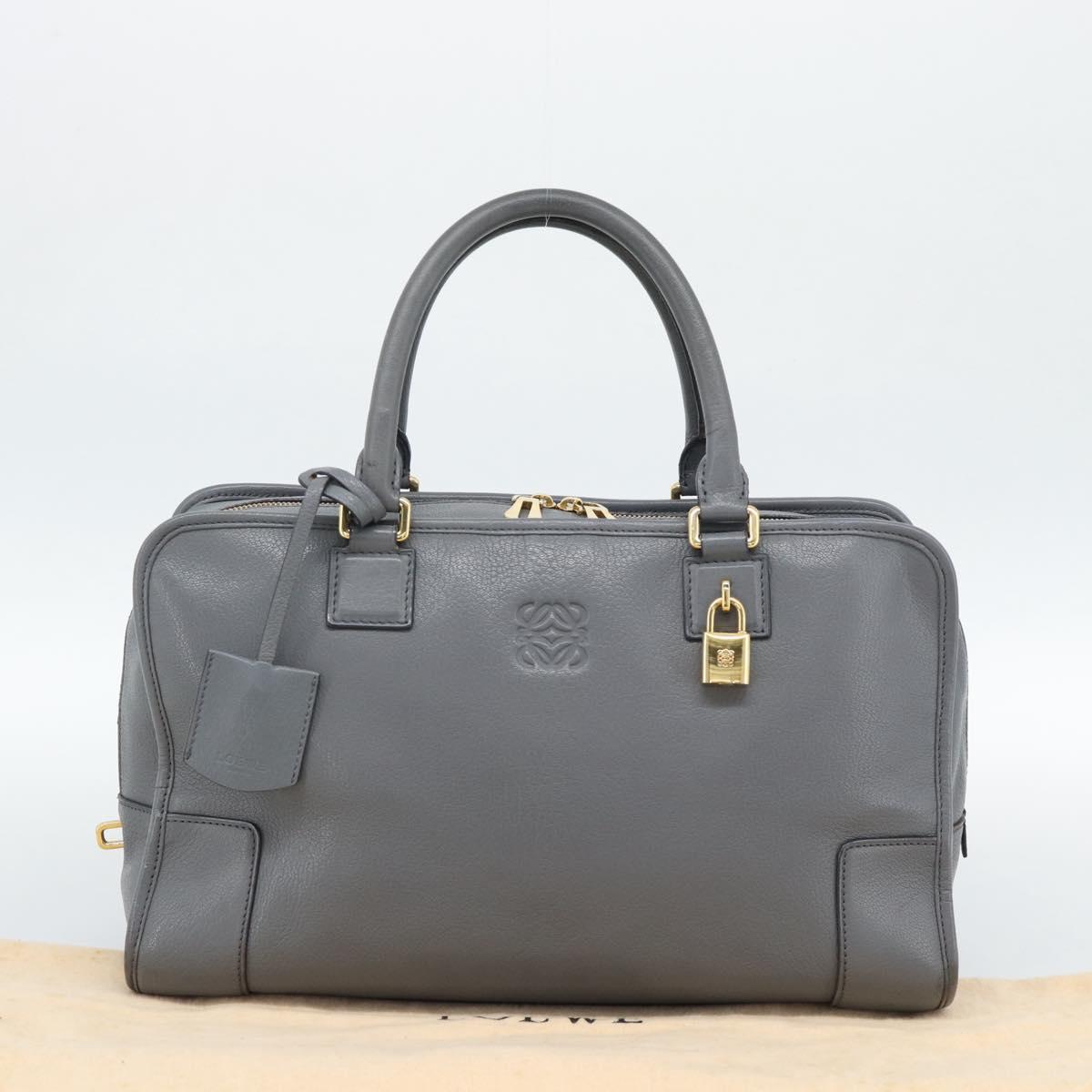 LOEWE Amazona 36 Hand Bag Leather Gray Gold Auth 187619V