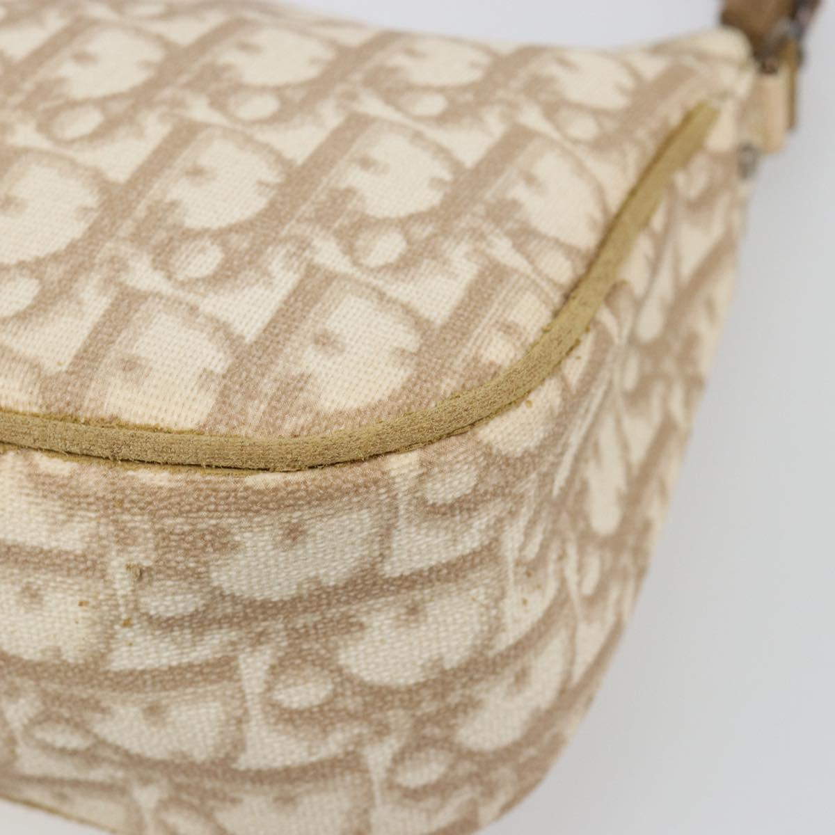 Christian Dior Trotter Canvas Romantic Shoulder Bag PVC Beige Silver Auth 187624