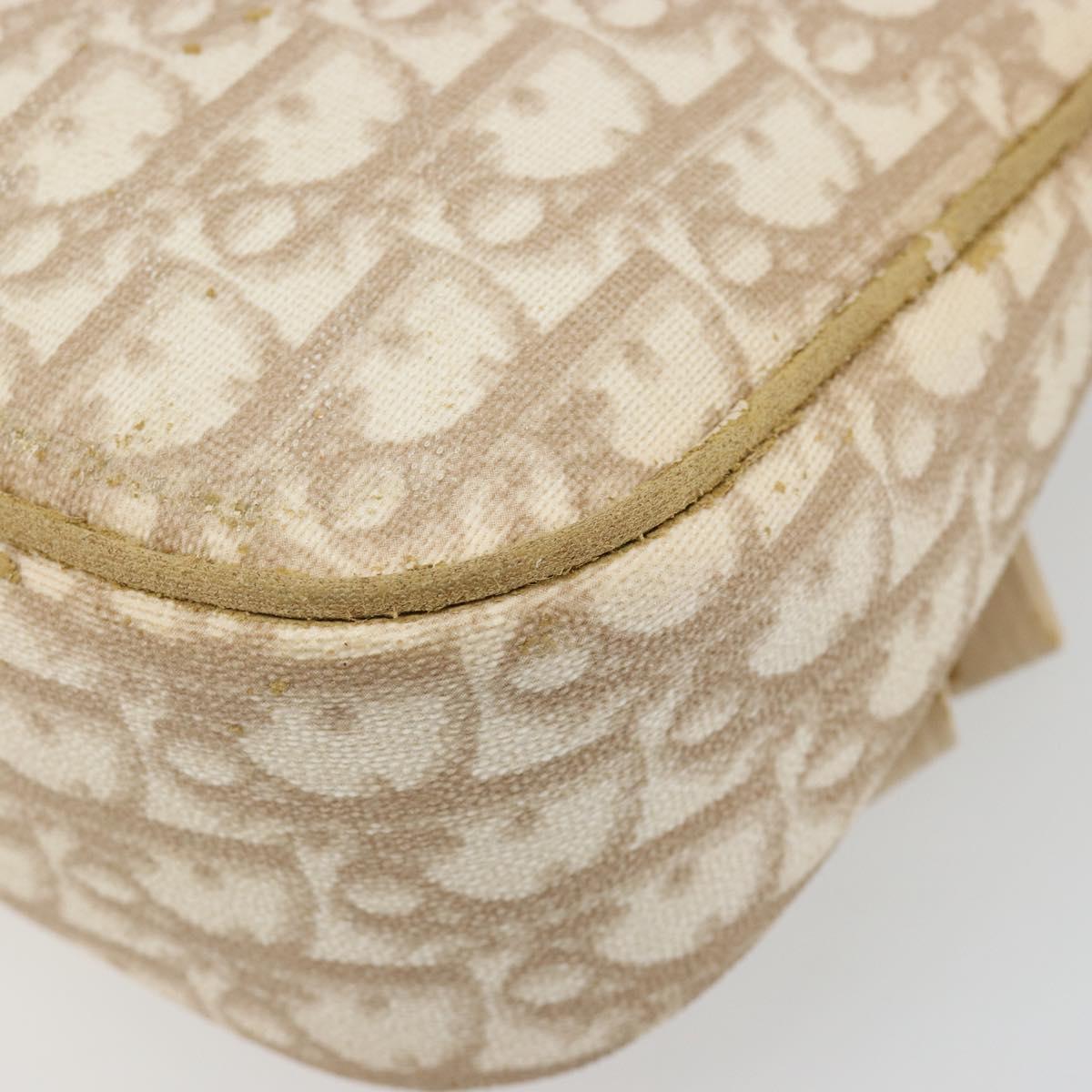 Christian Dior Trotter Canvas Romantic Shoulder Bag PVC Beige Silver Auth 187624