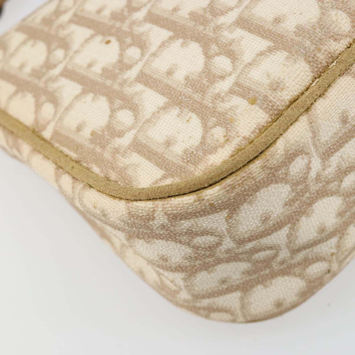 Christian Dior Trotter Canvas Romantic Shoulder Bag PVC Beige Silver Auth 187624