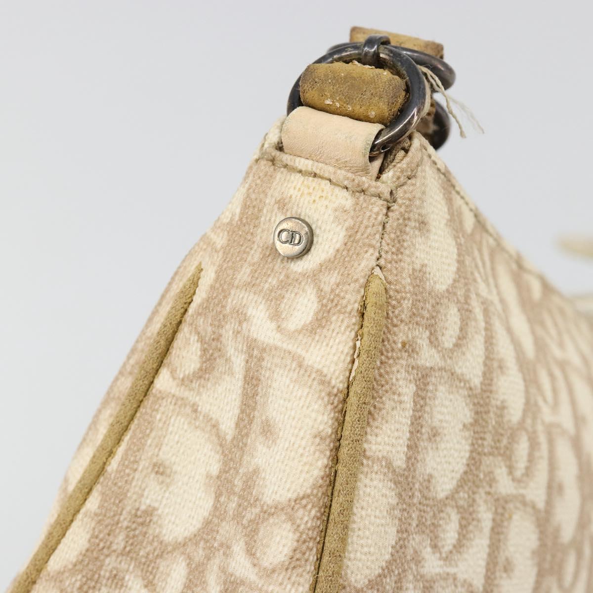 Christian Dior Trotter Canvas Romantic Shoulder Bag PVC Beige Silver Auth 187624