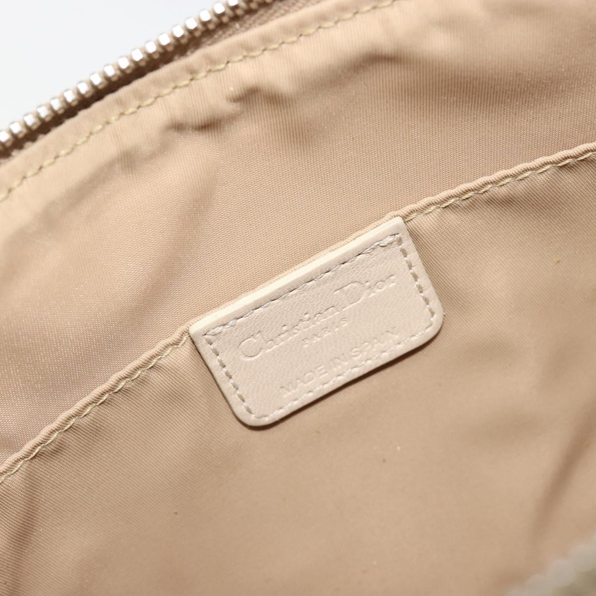 Christian Dior Trotter Canvas Romantic Shoulder Bag PVC Beige Silver Auth 187624