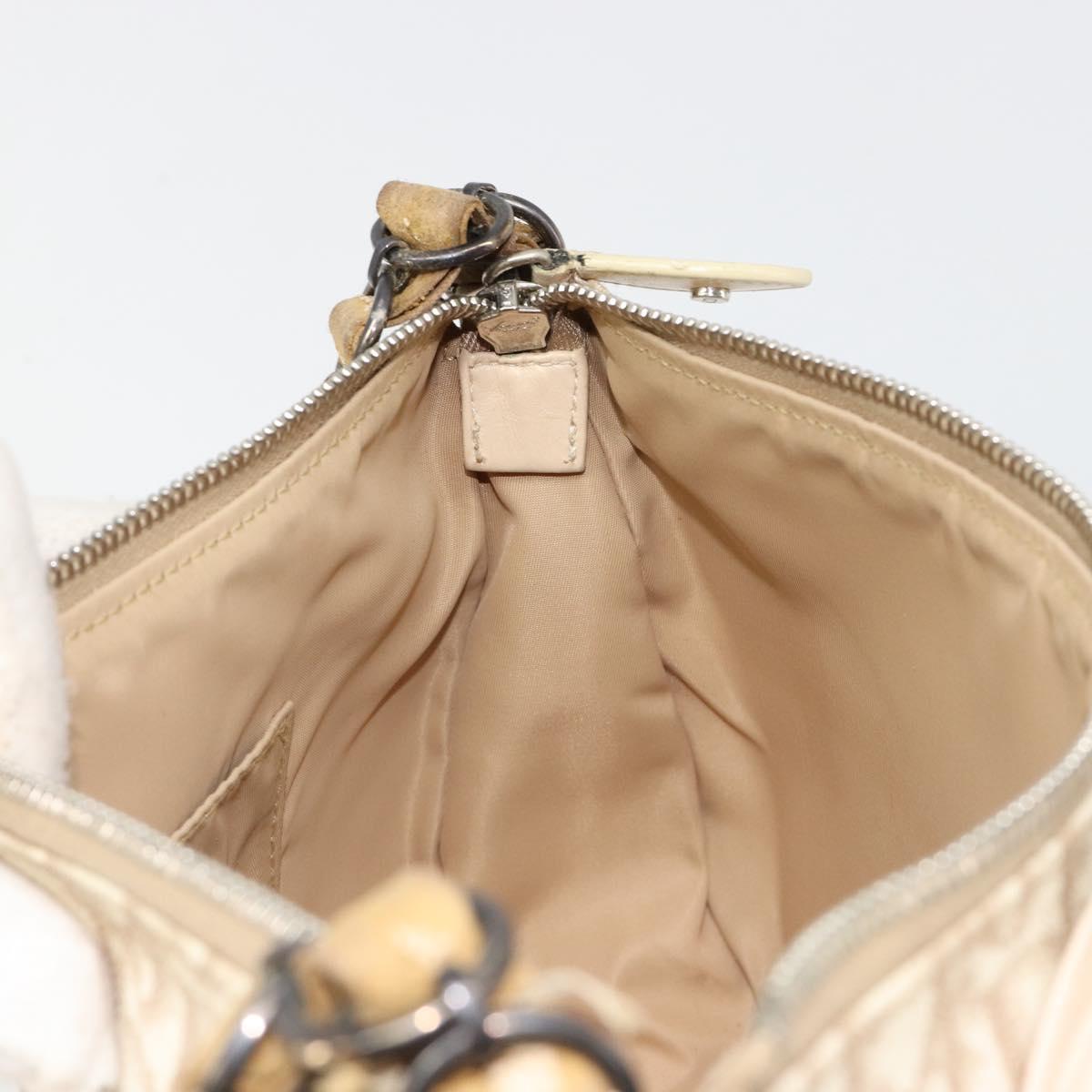 Christian Dior Trotter Canvas Romantic Shoulder Bag PVC Beige Silver Auth 187624