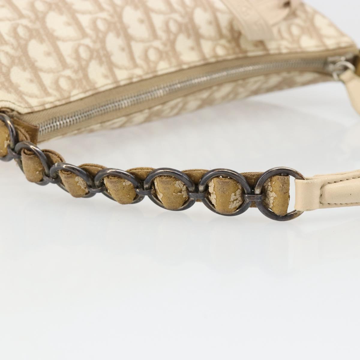 Christian Dior Trotter Canvas Romantic Shoulder Bag PVC Beige Silver Auth 187624