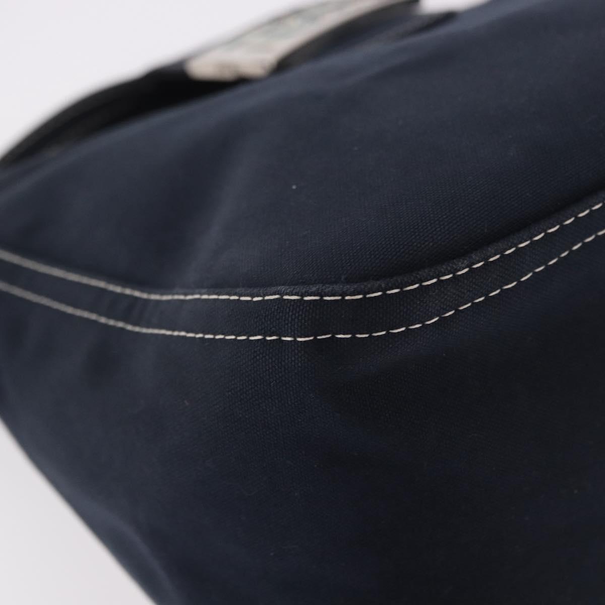 FENDI Mamma Baguette Shoulder Bag Canvas Navy Silver Auth 187625V