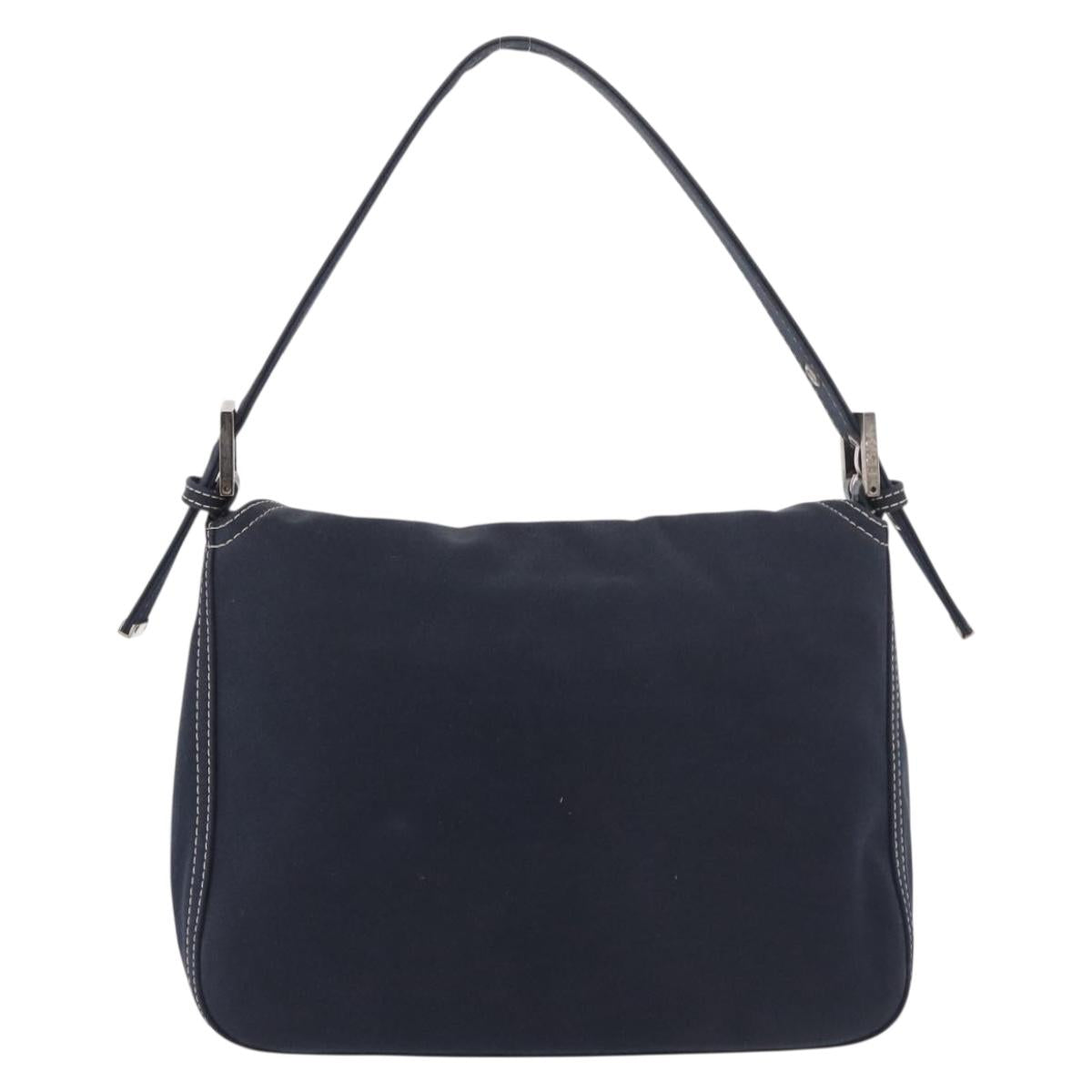 FENDI Mamma Baguette Shoulder Bag Canvas Navy Silver Auth 187625V