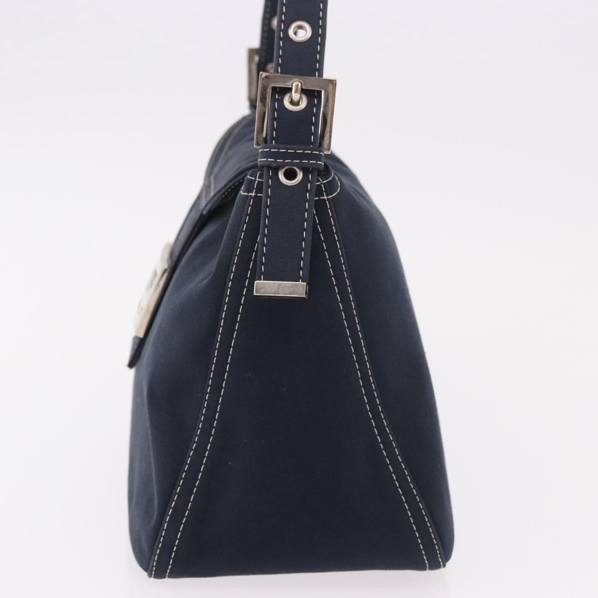 FENDI Mamma Baguette Shoulder Bag Canvas Navy Silver Auth 187625V