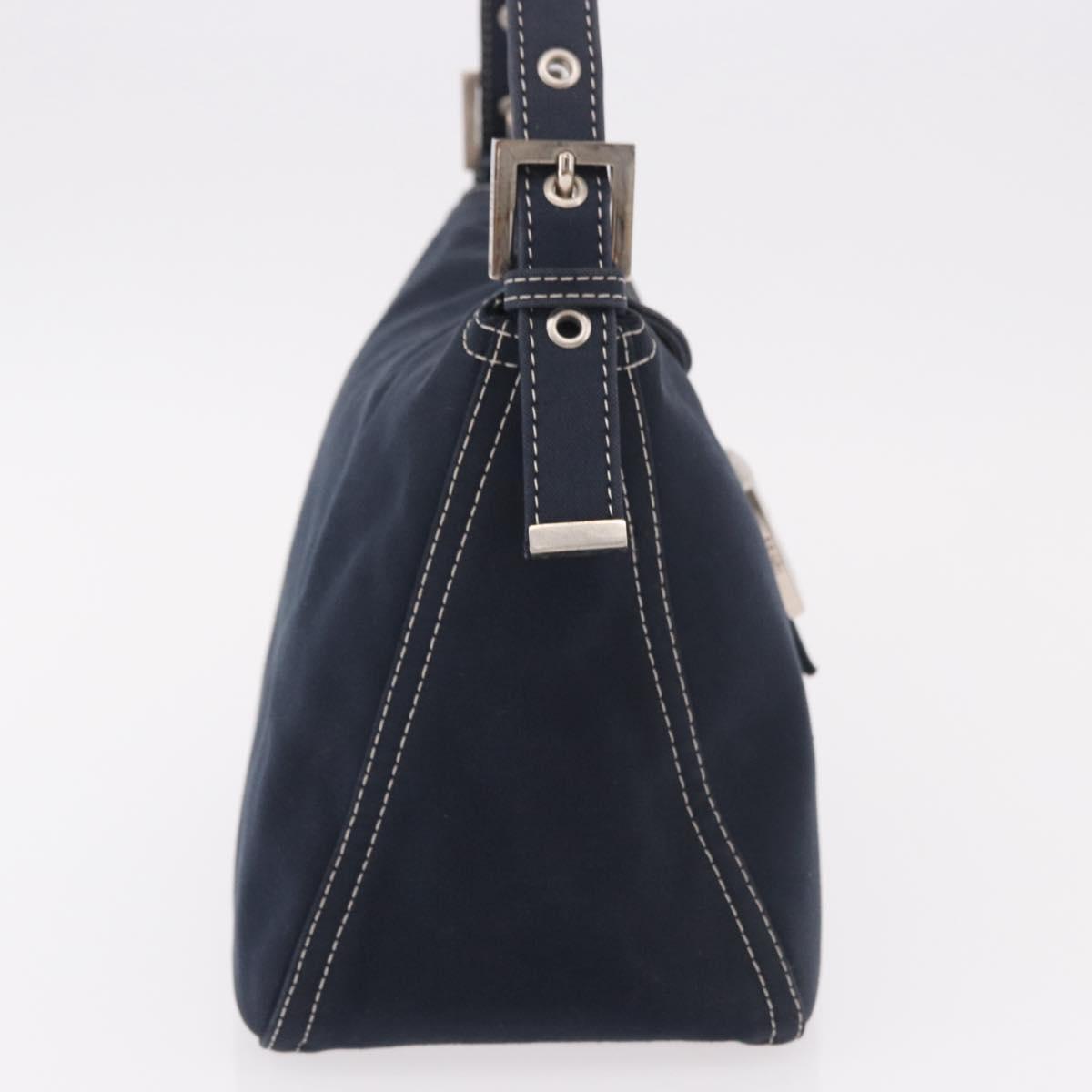 FENDI Mamma Baguette Shoulder Bag Canvas Navy Silver Auth 187625V