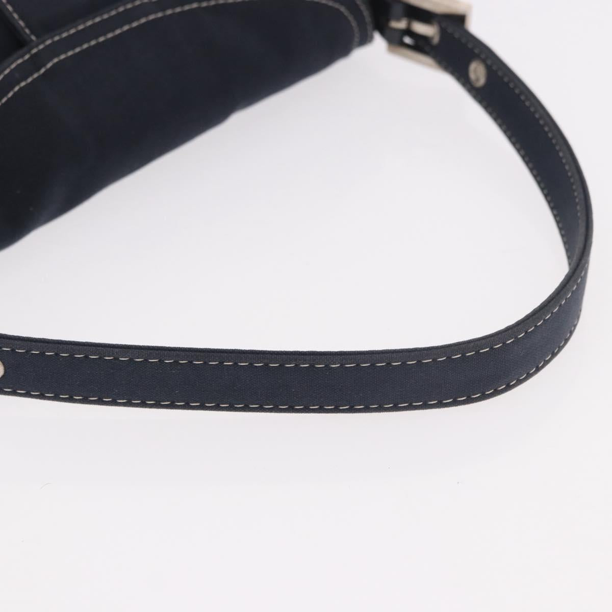 FENDI Mamma Baguette Shoulder Bag Canvas Navy Silver Auth 187625V
