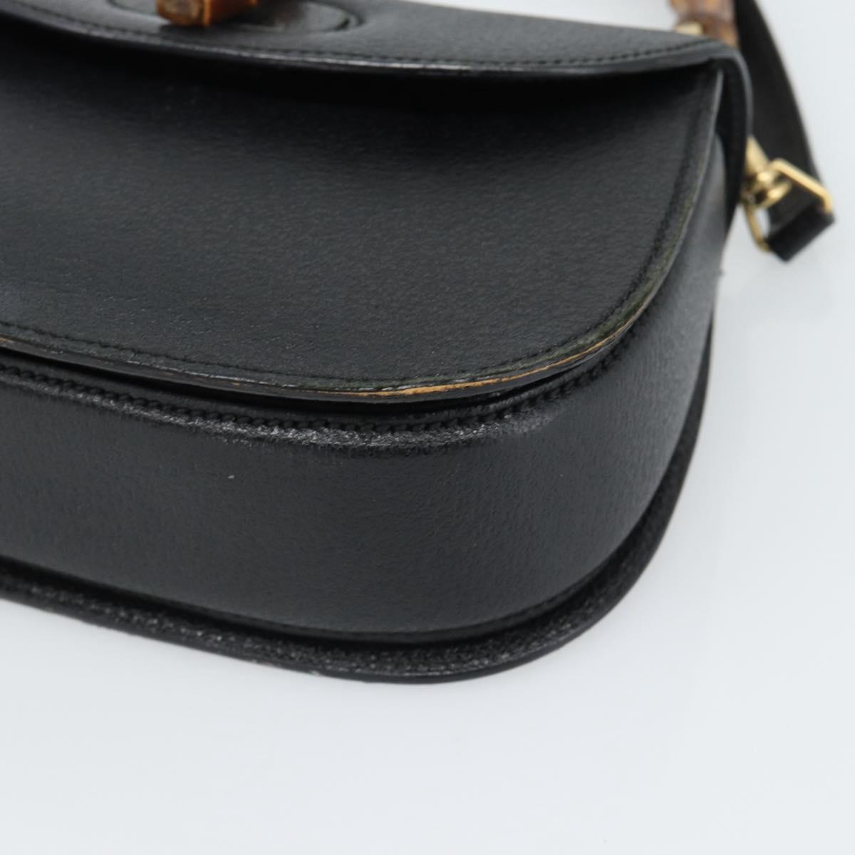 GUCCI Bamboo Shoulder Bag Leather 2way Black Gold 000 1014 0188 Auth 187626SAV