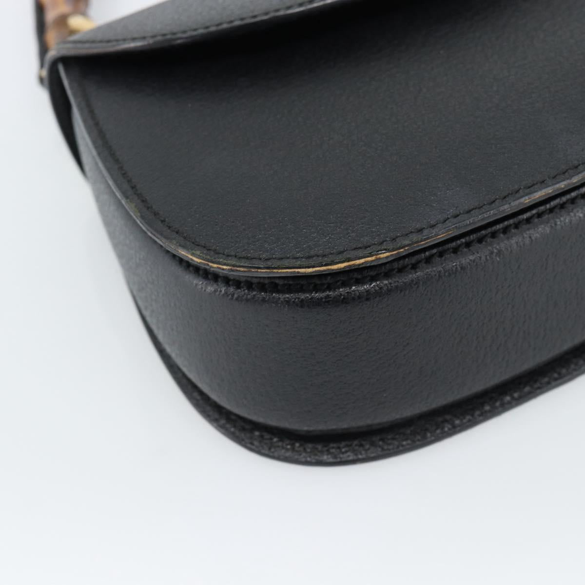 GUCCI Bamboo Shoulder Bag Leather 2way Black Gold 000 1014 0188 Auth 187626SAV