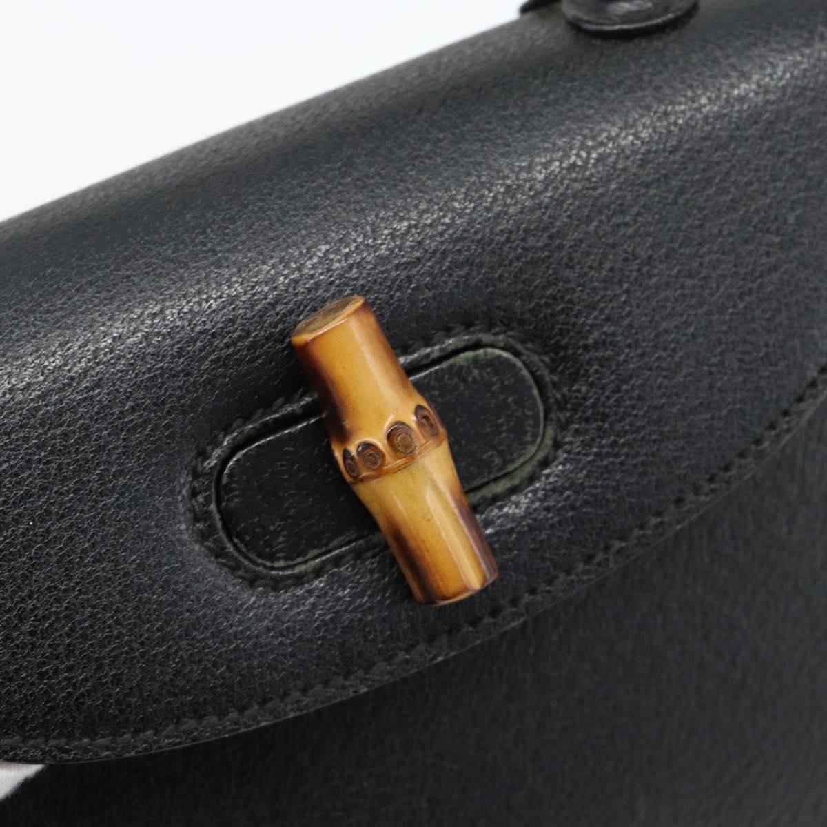 GUCCI Bamboo Shoulder Bag Leather 2way Black Gold 000 1014 0188 Auth 187626SAV