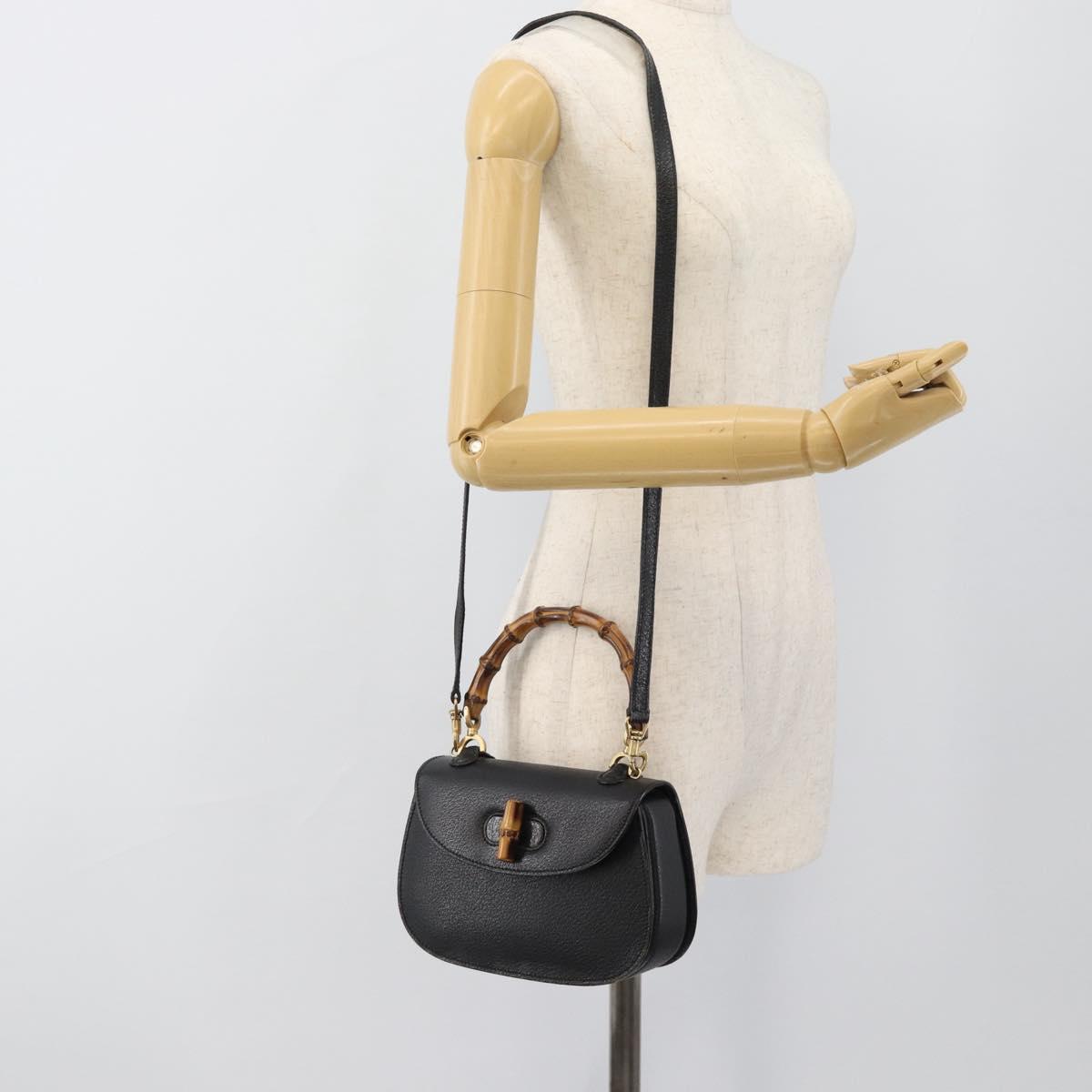 GUCCI Bamboo Shoulder Bag Leather 2way Black Gold 000 1014 0188 Auth 187626SAV
