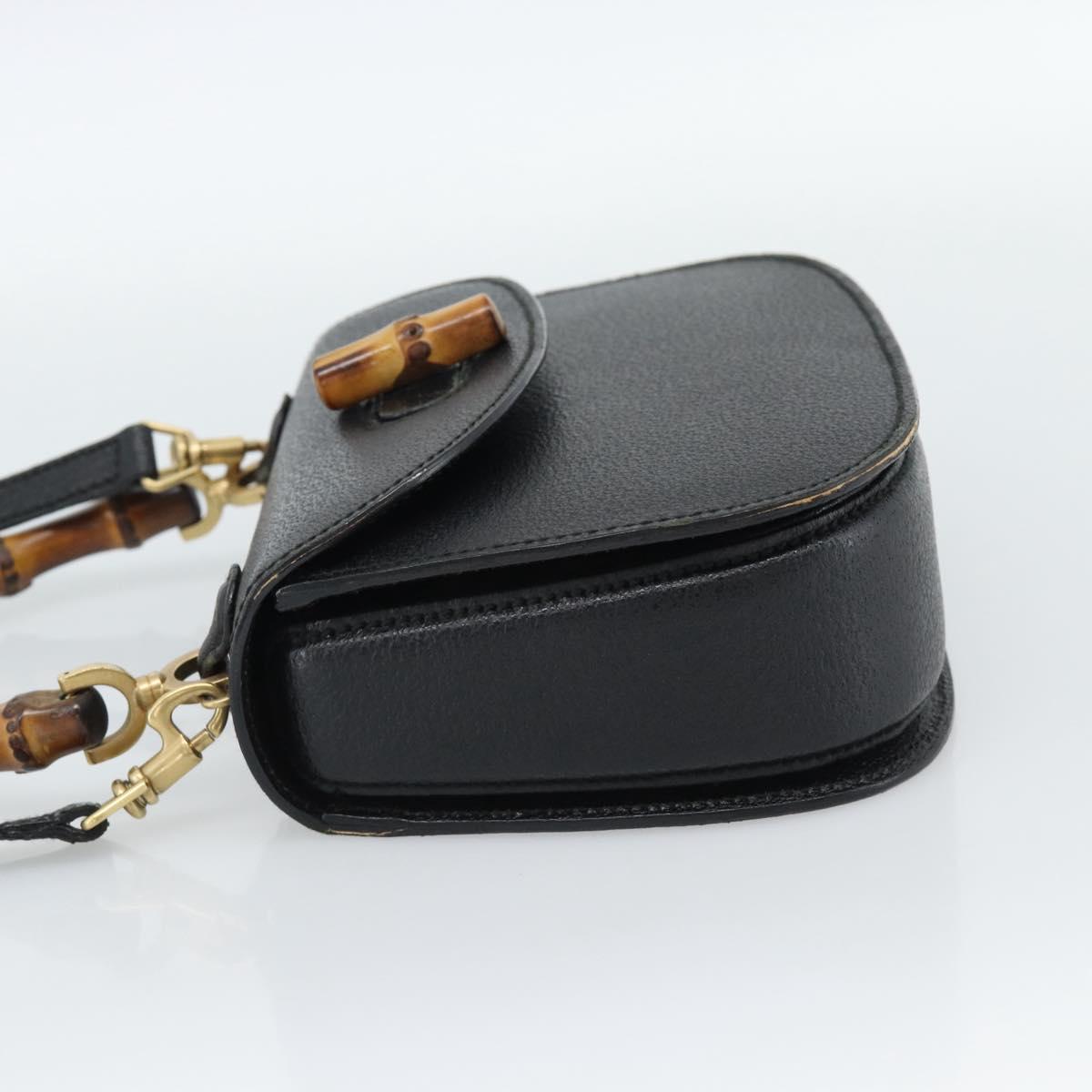 GUCCI Bamboo Shoulder Bag Leather 2way Black Gold 000 1014 0188 Auth 187626SAV