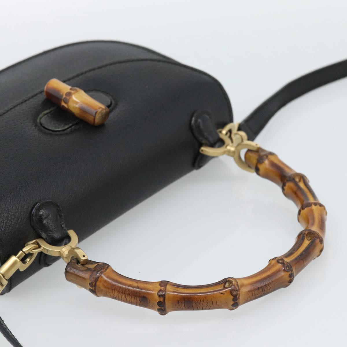 GUCCI Bamboo Shoulder Bag Leather 2way Black Gold 000 1014 0188 Auth 187626SAV