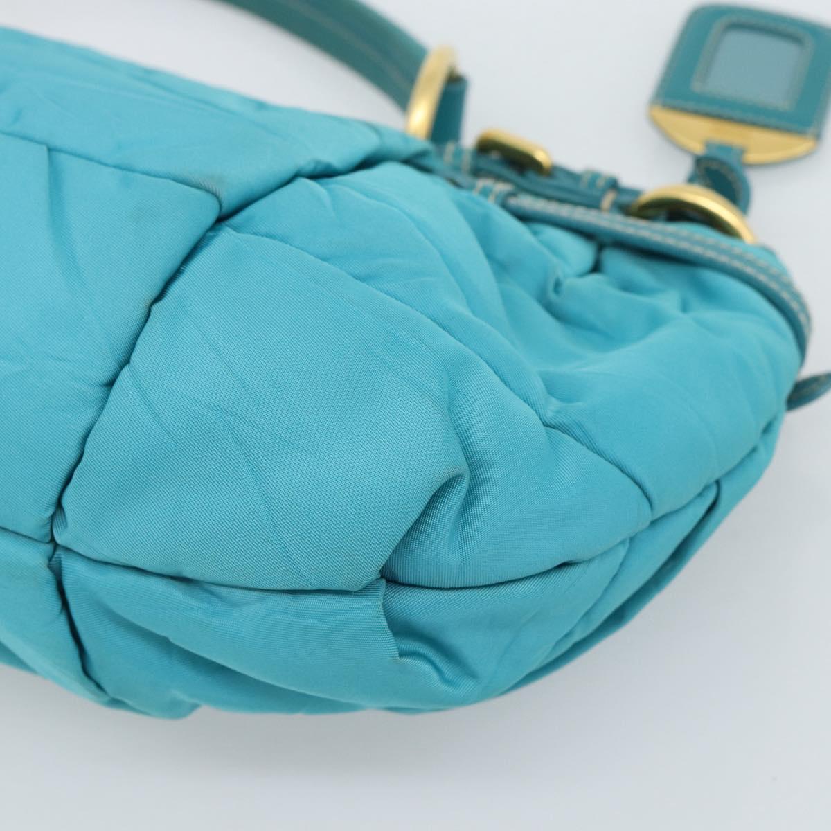 PRADA Shoulder Bag Nylon Blue Gold Auth 187632A