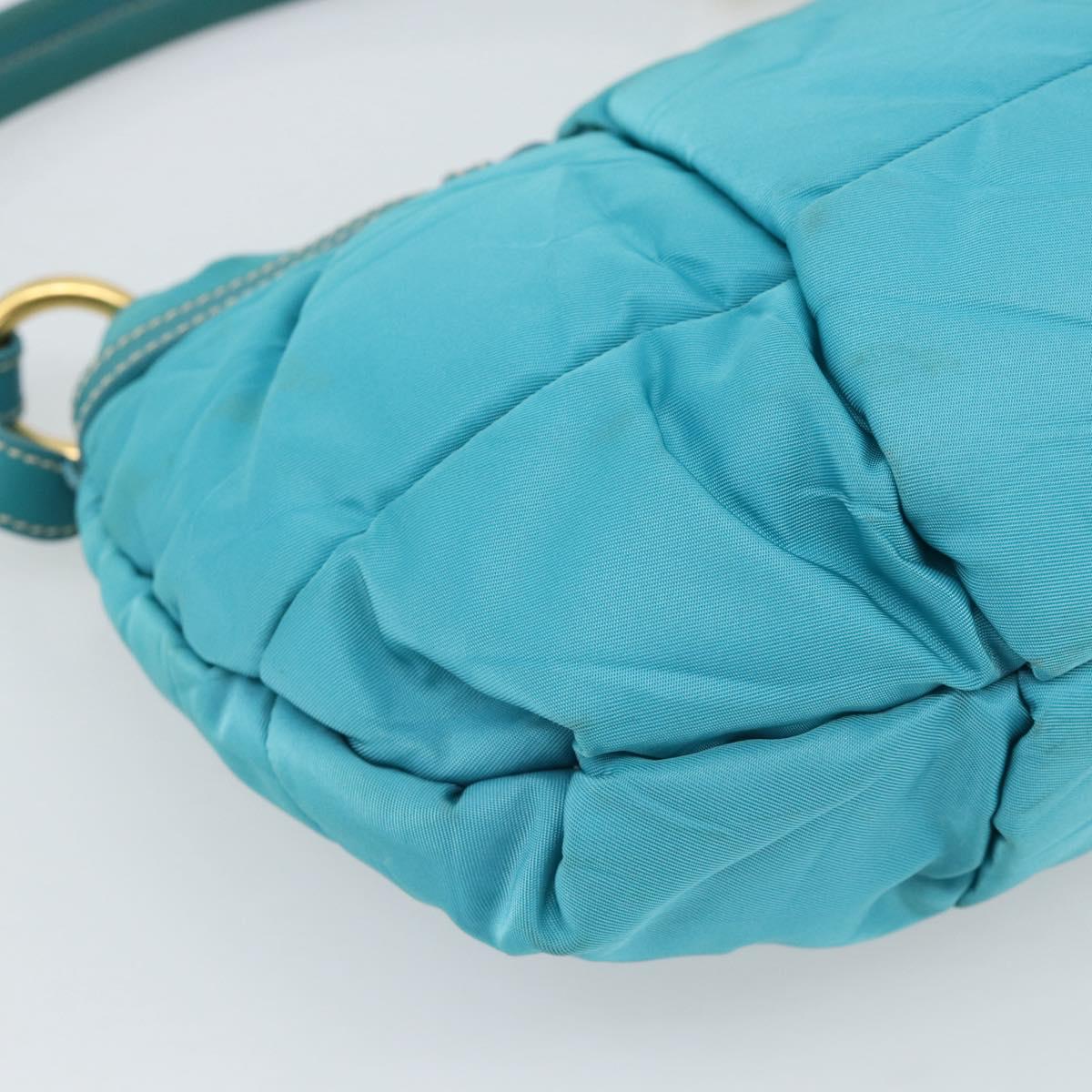 PRADA Shoulder Bag Nylon Blue Gold Auth 187632A