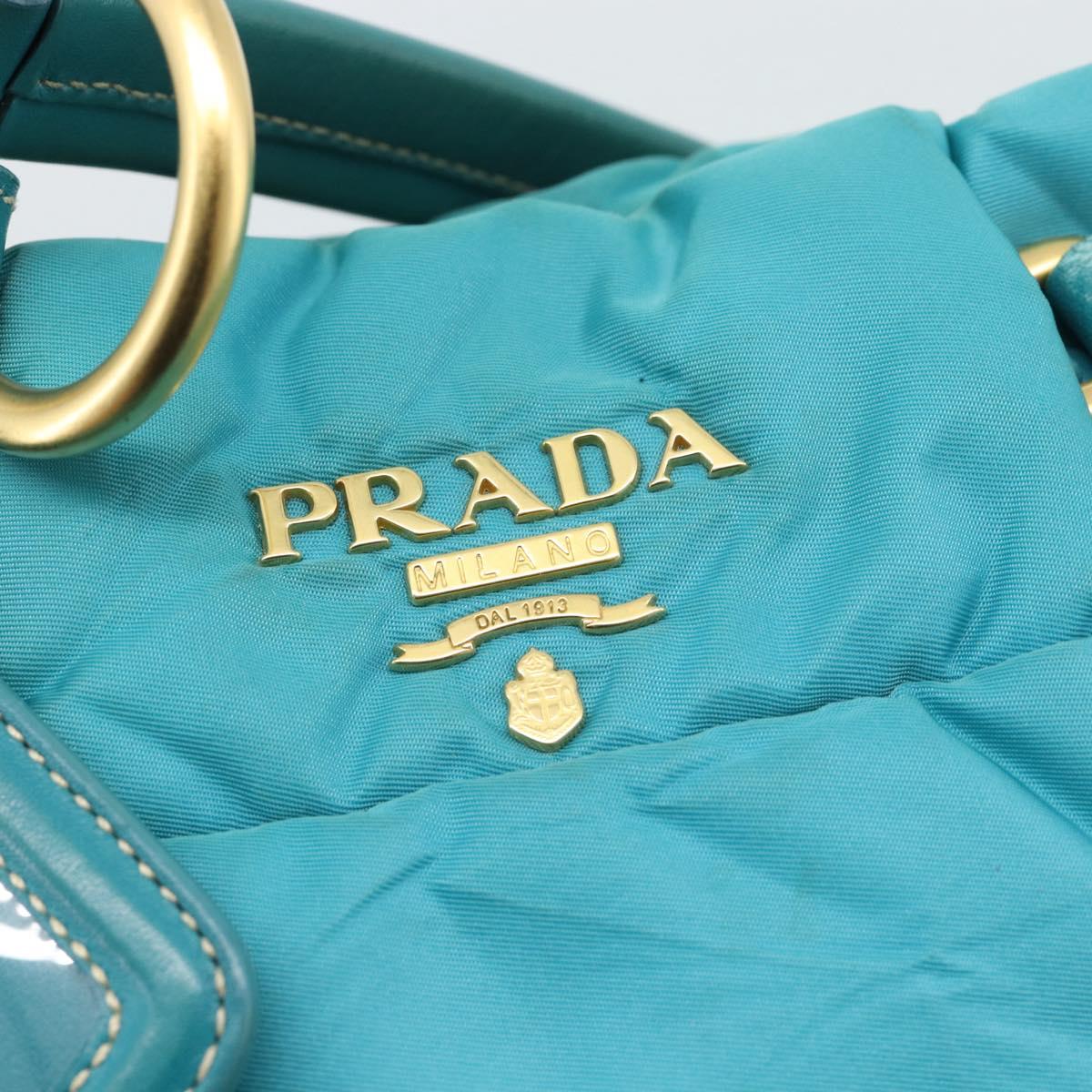 PRADA Shoulder Bag Nylon Blue Gold Auth 187632A