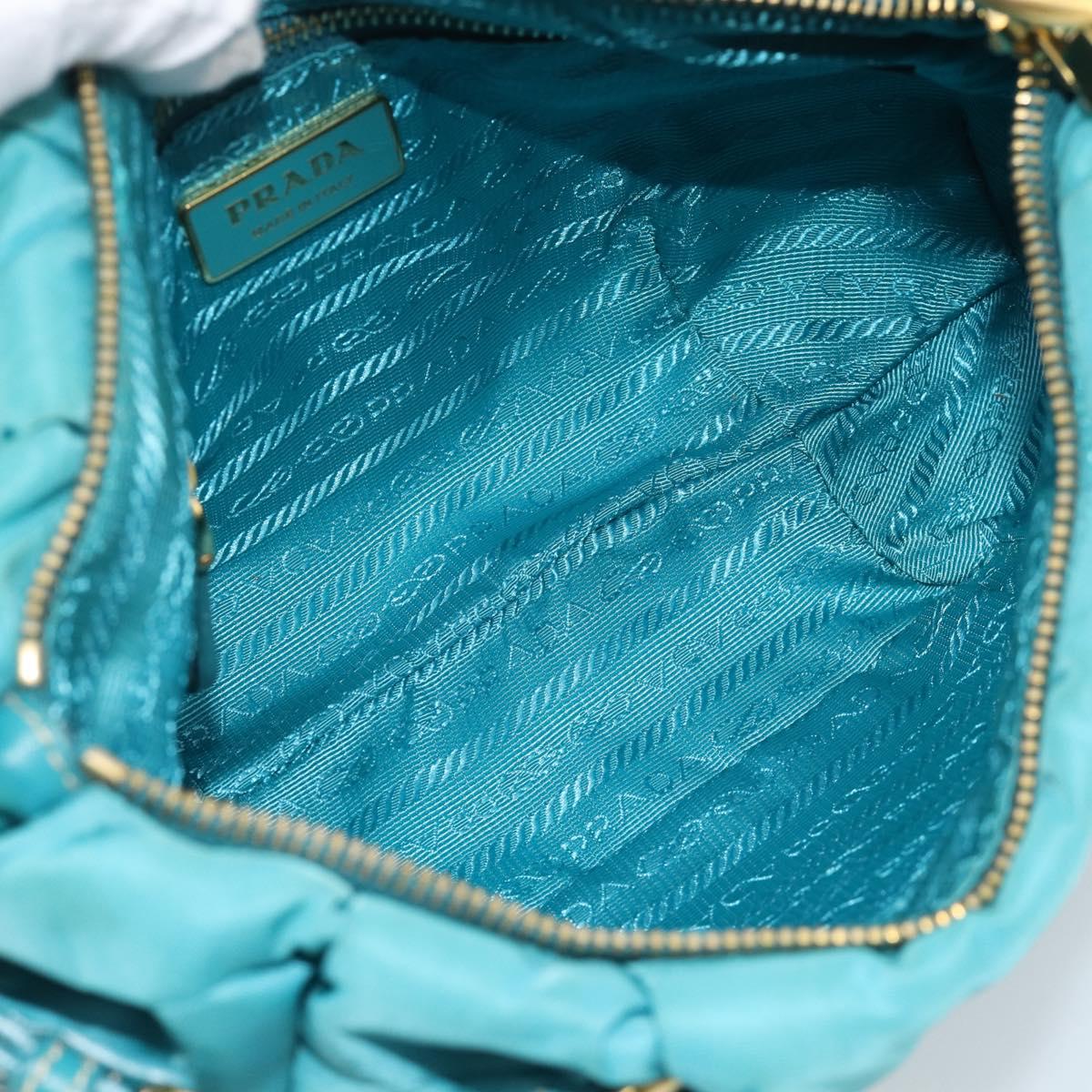 PRADA Shoulder Bag Nylon Blue Gold Auth 187632A