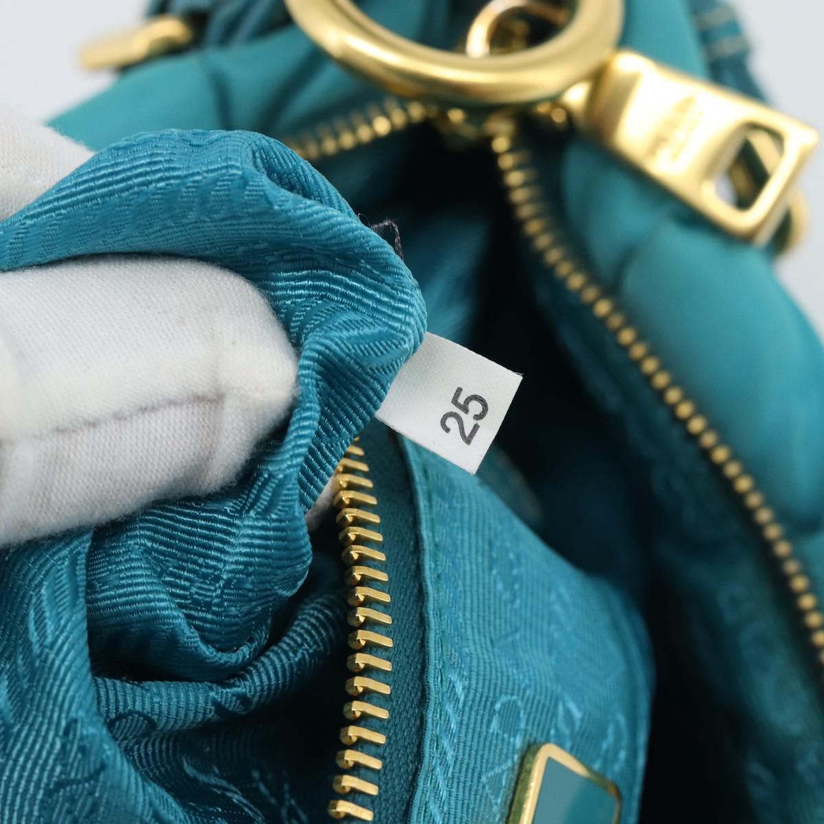 PRADA Shoulder Bag Nylon Blue Gold Auth 187632A