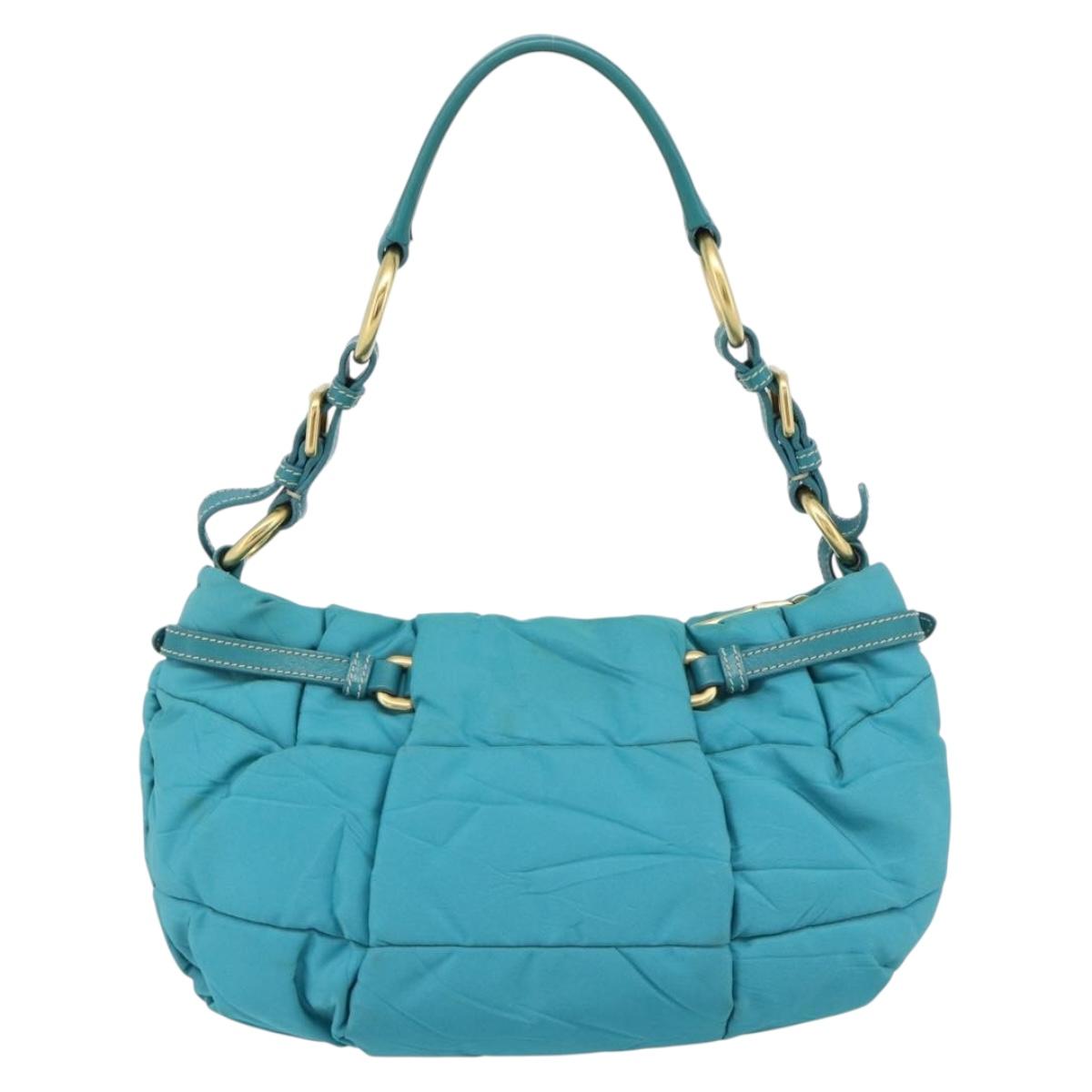 PRADA Shoulder Bag Nylon Blue Gold Auth 187632A