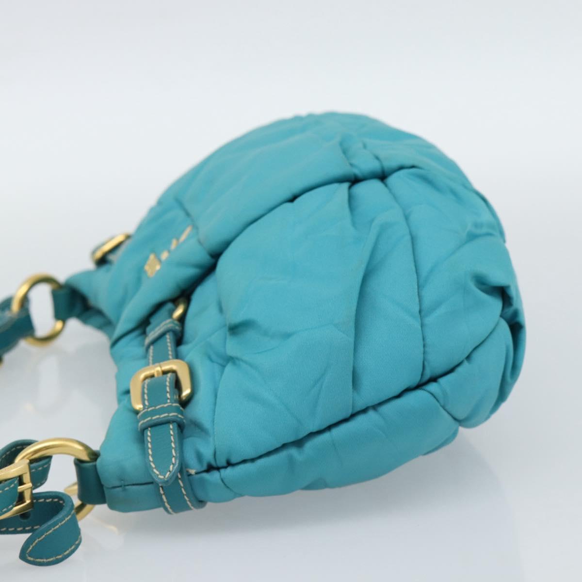 PRADA Shoulder Bag Nylon Blue Gold Auth 187632A