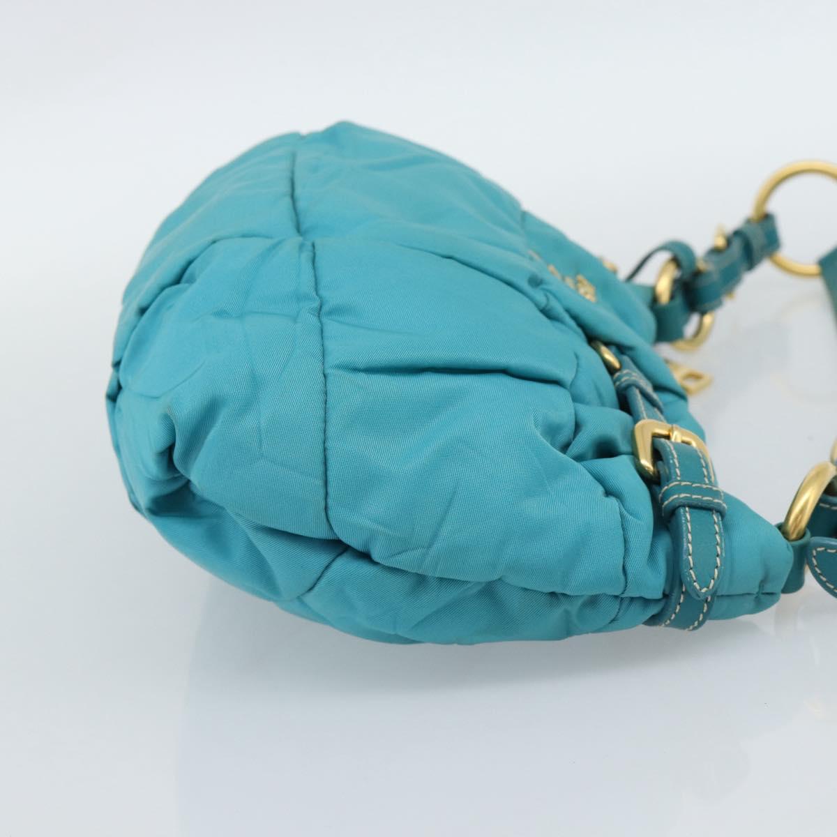 PRADA Shoulder Bag Nylon Blue Gold Auth 187632A