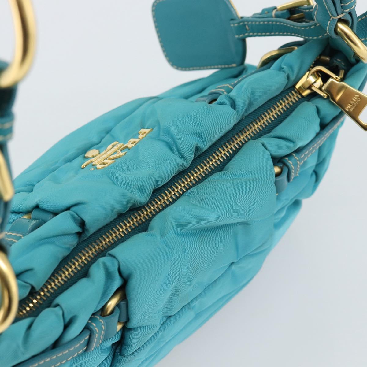 PRADA Shoulder Bag Nylon Blue Gold Auth 187632A