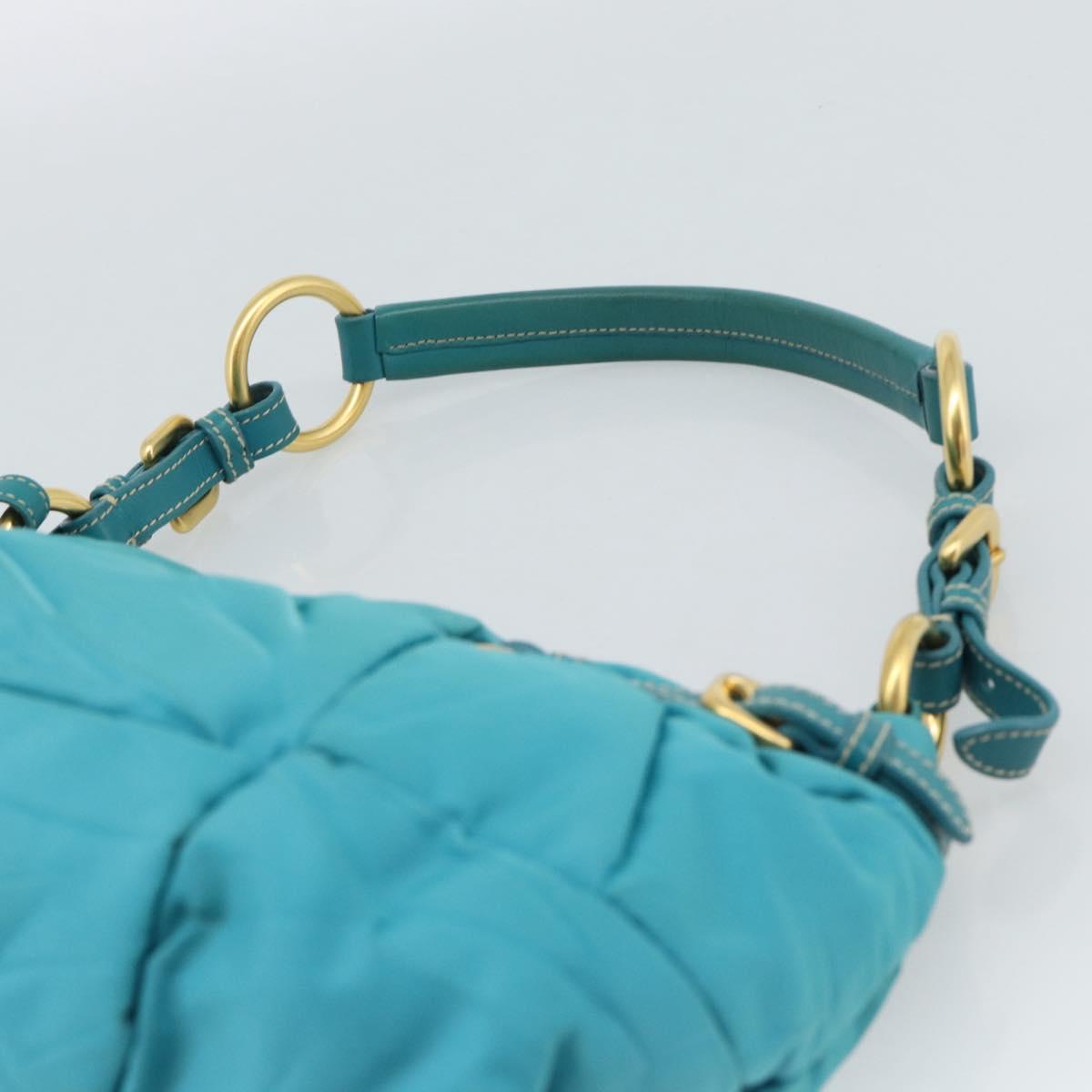 PRADA Shoulder Bag Nylon Blue Gold Auth 187632A