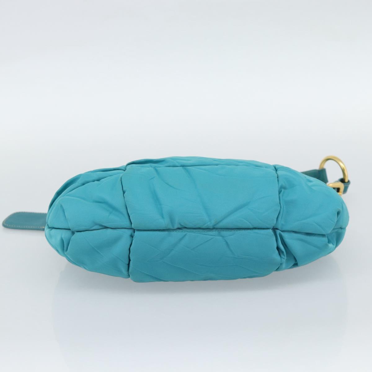 PRADA Shoulder Bag Nylon Blue Gold Auth 187632A