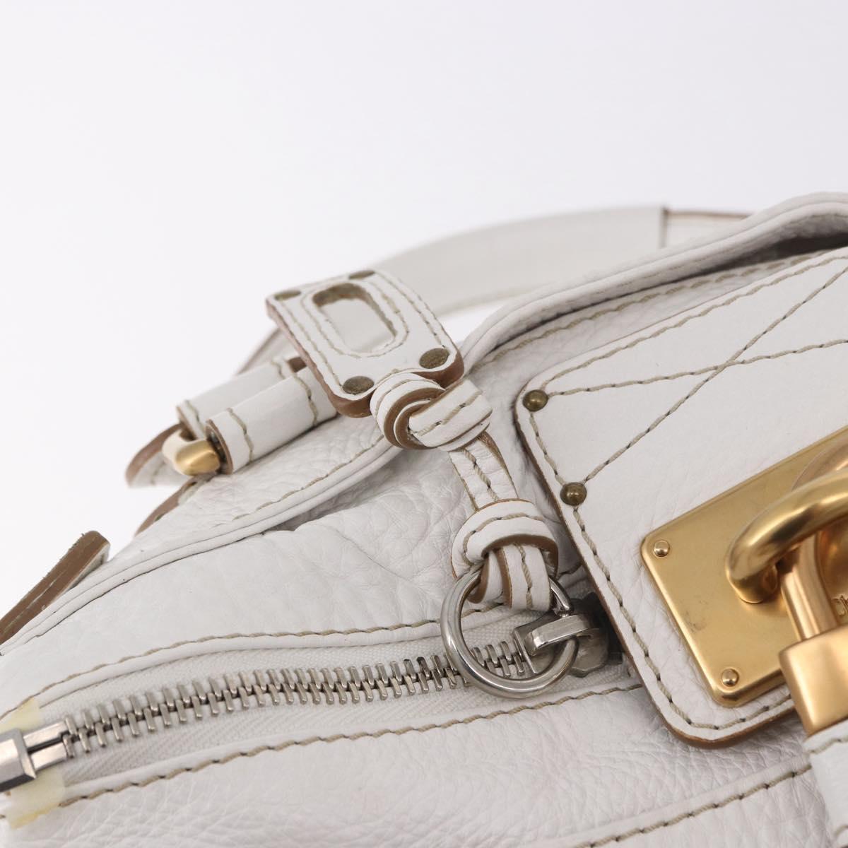 Chloe Paddington Hand Bag Leather White Gold Silver Auth 187633V